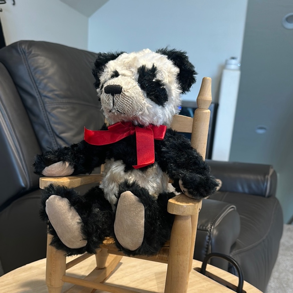 Mei Ying Panda Bear Mohair Bombay Company 12" Plush Stuffed Black White